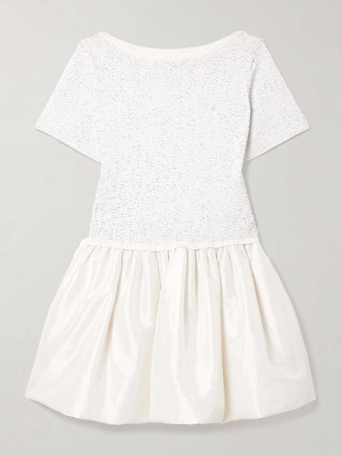 Kenz sequin-embellished stretch-knit and gathered taffeta mini dress