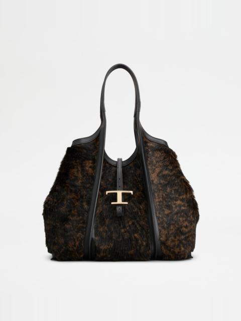 T TIMELESS SHOPPING BAG IN PONY EFFECT LEATHER MEDIUM - BLACK, BROWN