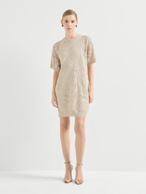 Dazzling water lillies mini dress in linen and cotton