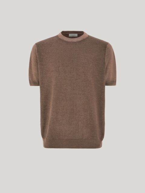 WALNUT SHORT-SLEEVED, WOOL AND SILK BLEND CREW NECK