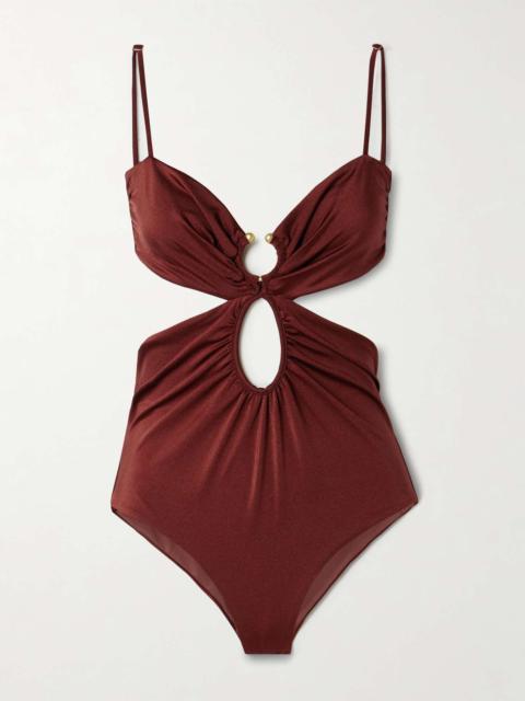 Sunny Days embellished cutout swimsuit