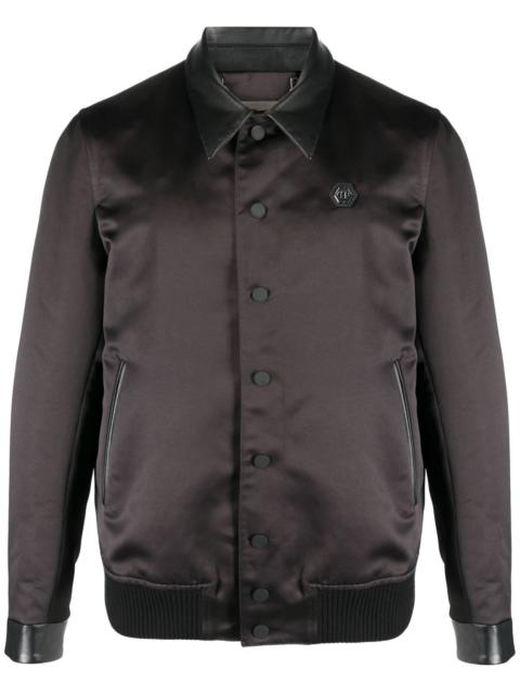 satin-finish graphic-print bomber jacket