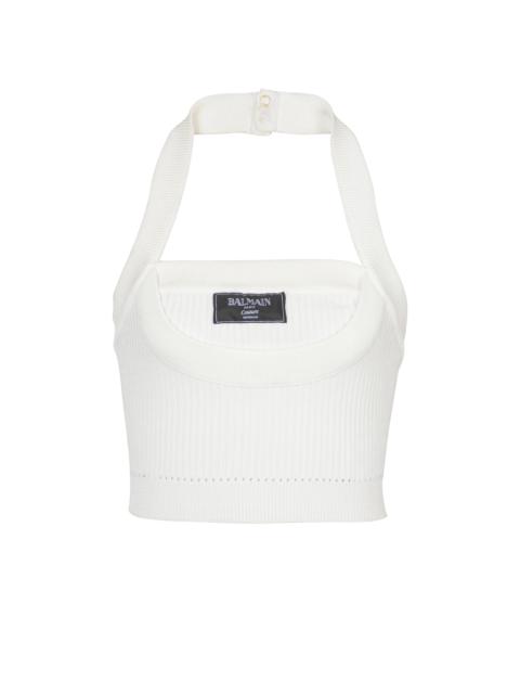 Ribbed knit halterneck top