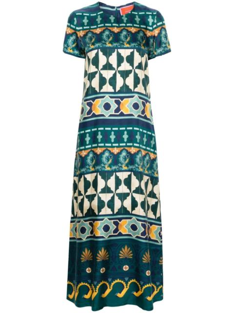 geometric-print silk swing dress