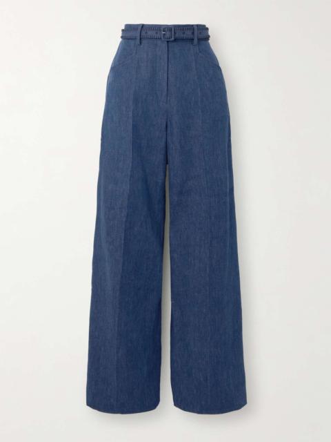 Norman belted cotton and linen-blend wide-leg pants