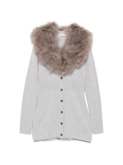 Blumarine Faux-fur Collar Ribbed Cardigan