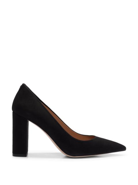 BLOCK-HEEL PUMPS IN SUEDE WITH POINTED TOE