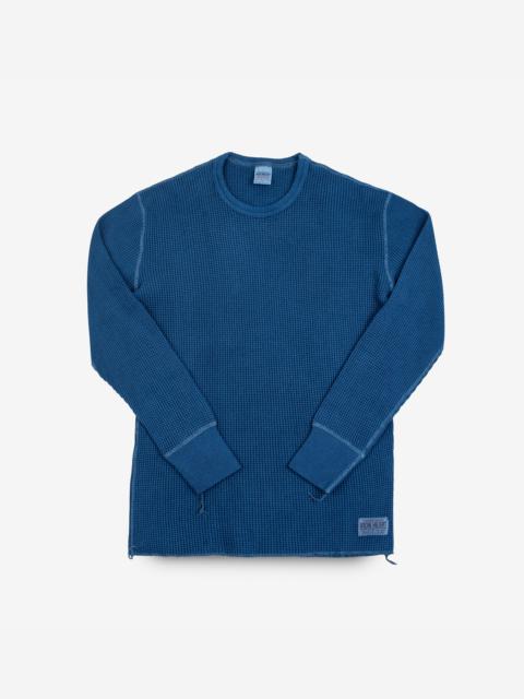 WAFFLE KNIT LONG SLEEVED CREW NECK THERMAL TOP - INDIGO DYED