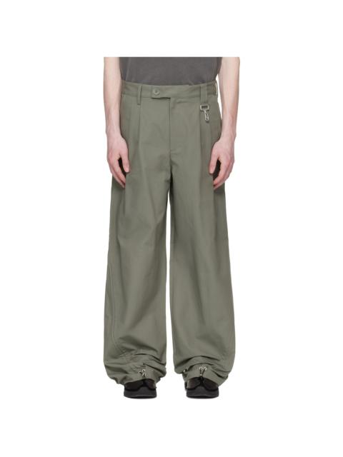 Khaki Cotton Ripstop Pleated Trousers