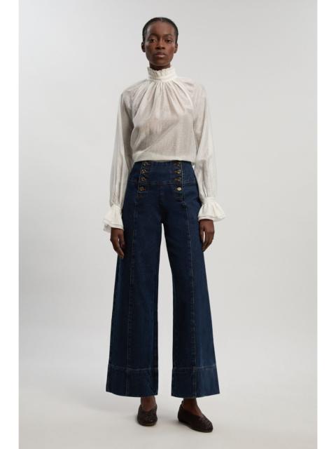 Denim Button Front Wide Leg Jeans
