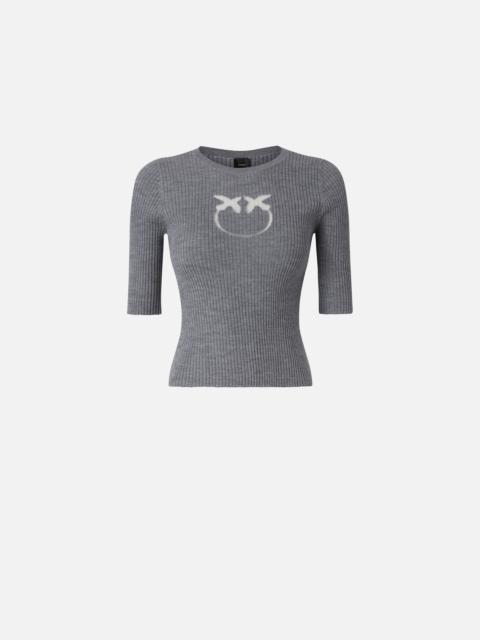RIBBED SWEATER WITH TRANSPARENT LOVE BIRDS LOGO