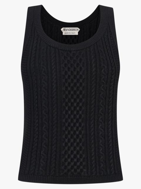 CABLE CAMI SINGLET TOP | BLACK