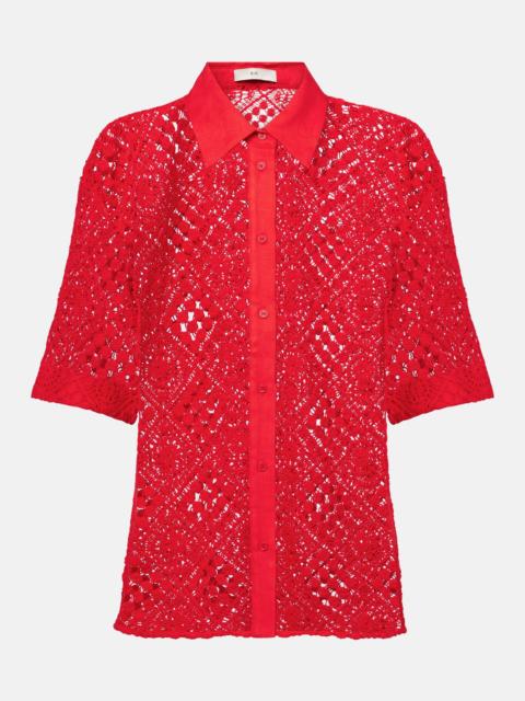 Rayure cotton-blend crochet shirt