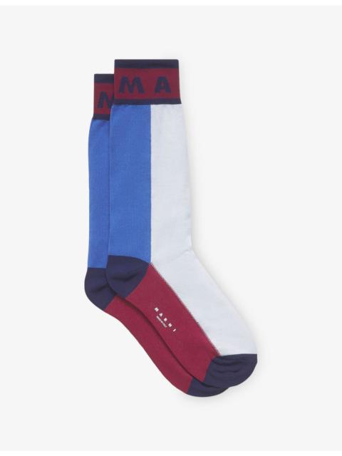 Colour-Block Cotton-Blend Mid-Calf Socks