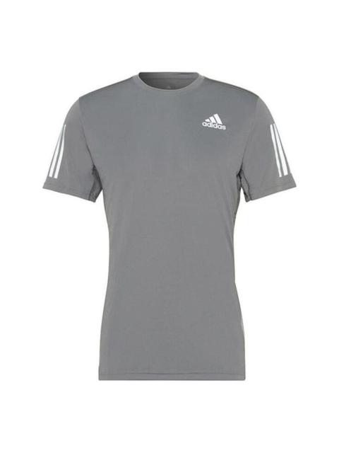 Men's adidas Fitness Training Breathable Logo Stripe Sports Short Sleeve Gray T-Shirt HB7430