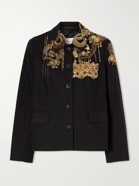 Embellished embroidered cotton-twill jacket Black