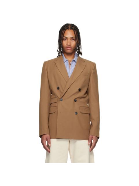 Tan Regular Fit Wool Blazer
