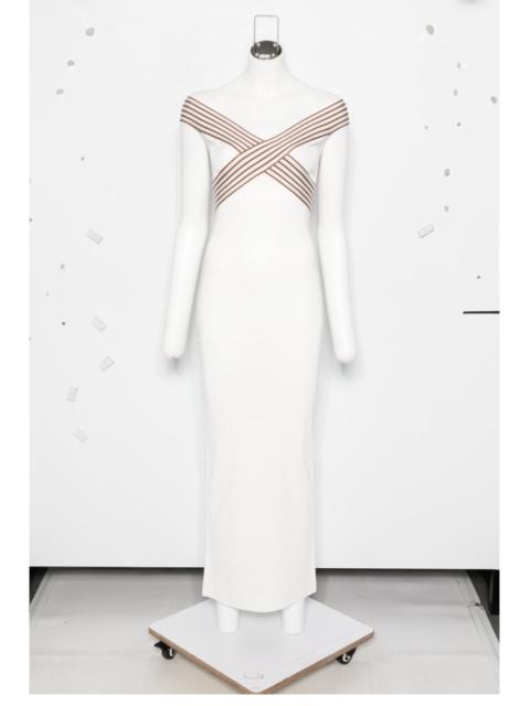 off-shoulder striped dress