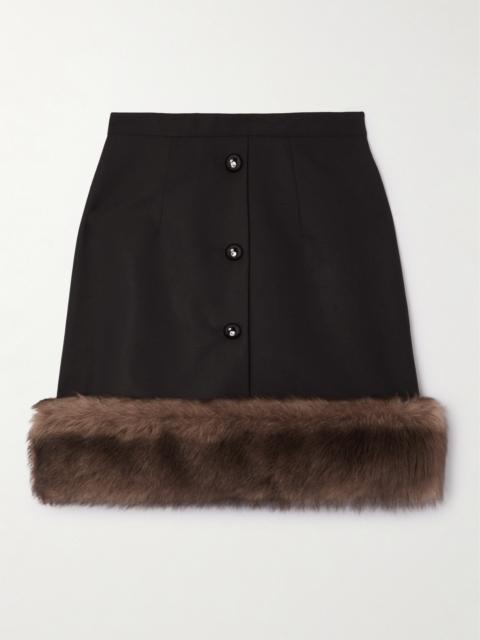 Shearling-trimmed Embellished Silk Mini Skirt