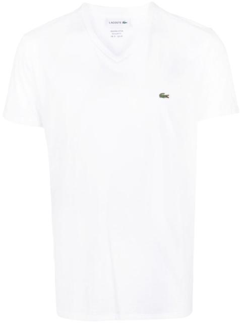 logo-patch V-neck cotton T-shirt