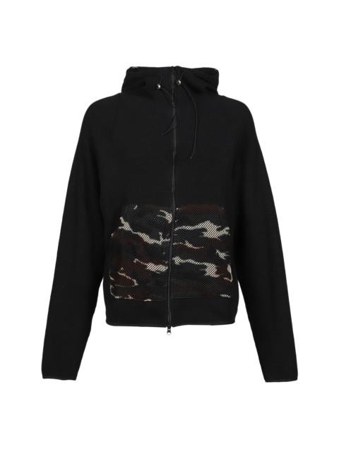 WAFFLE KNIT LINER ZIP HOODIE / BLK