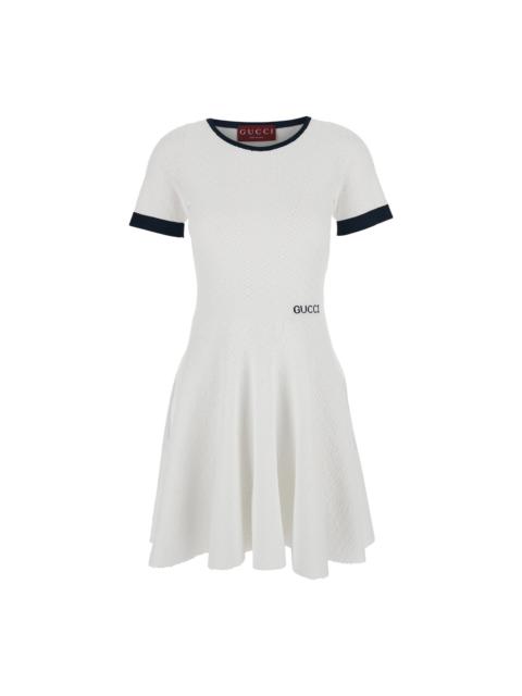 White Flared Dress With Logo Lettering Embroidery On The Front In Viscose Blend Woman