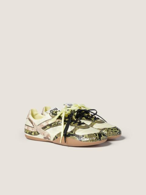 Gymnasium technical fabric and python-print Ayers leather sneakers