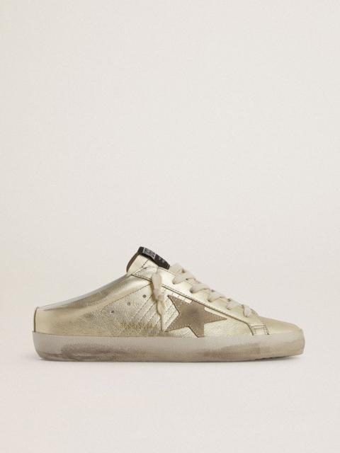 Super-Star Sabots in platinum foiled leather with beige suede star