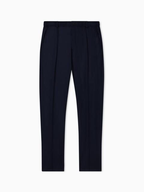 TROUSERS WITH RIBBING IN ULTRA-LIGHTWEIGHT COMPACT WOOL JERSEY