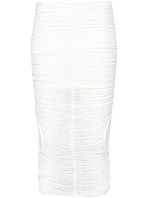mesh ruched midi skirt