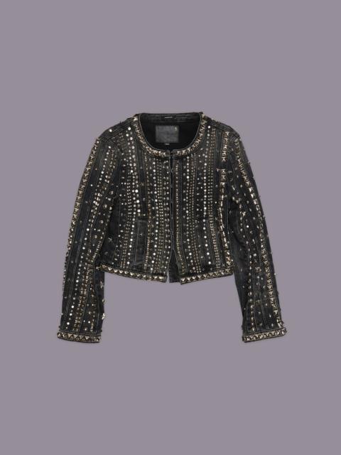 STUDDED HOOK FRONT DENIM JACKET