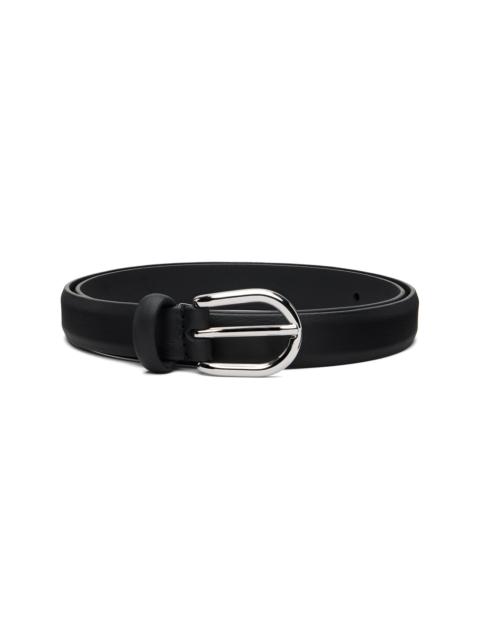 Black Skinny Nappy Calf Leather Buckle Belt