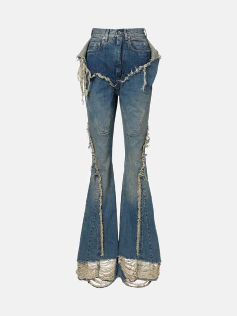 Silvered distressed bootcut jeans