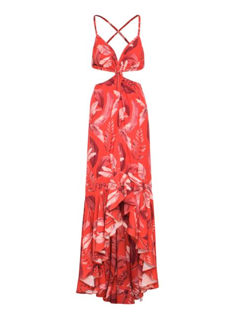 La Sierpe Cutout Printed Crepe Maxi Dress print