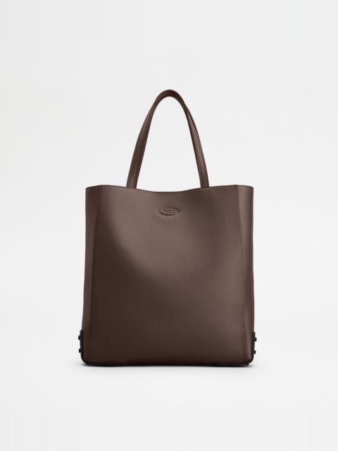 TOTE SHOPPING BAG IN LEATHER MEDIUM - BROWN