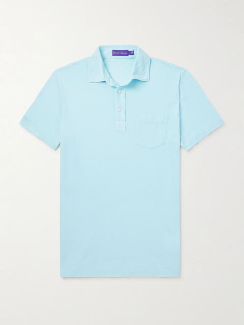 Slim-Fit Washed Cotton-Piqué Polo Shirt Blue