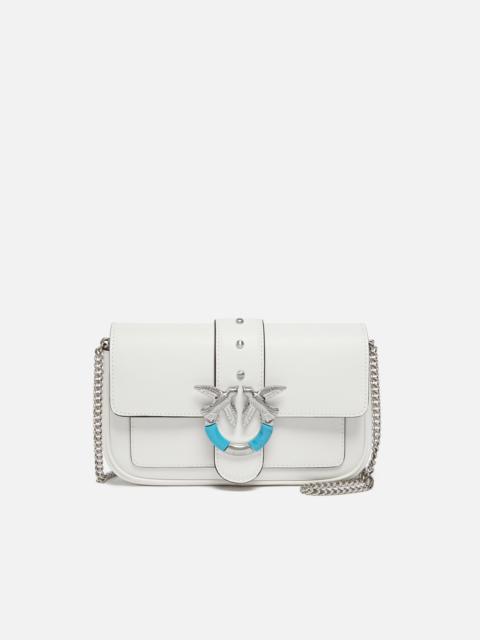 MINI LOVE BAG ONE POCKET SHOULDER BAG IN LEATHER WITH TURQUOISE BUCKLE