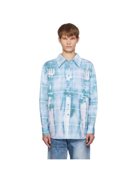 Blue Trompe L'oeil Printed Check Shirt