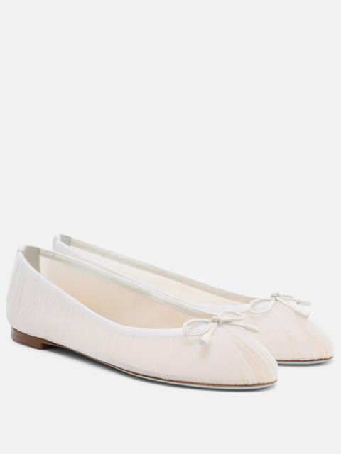 Voile leather-trimmed tulle ballet flats