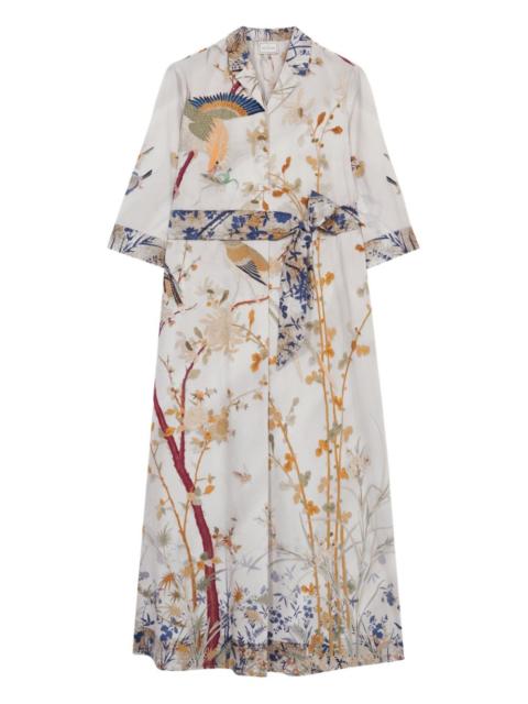 Diomedes bird-print belted shirt dress