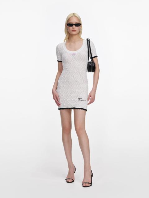 White Pointelle Embroidered Knit Mini Dress