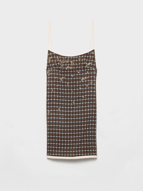 Embellished checked georgette mini-dress