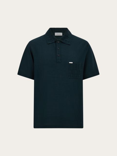 V-neck polo with jacquard pocket detail
