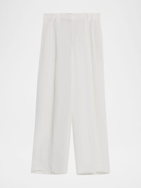 Monili-Trim Linen Gabardine Wide-Leg Pants
