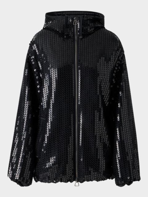 Davis Sequined Chiffon Zip Parka Jacket
