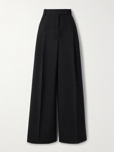 Pleated grain de poudre wool and mohair-blend wide-leg pants Black