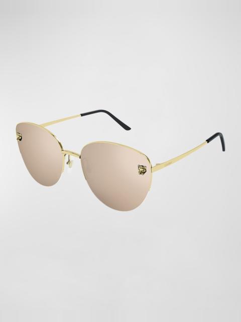 Panthere Semi-Rimless Metal Cat-Eye Sunglasses
