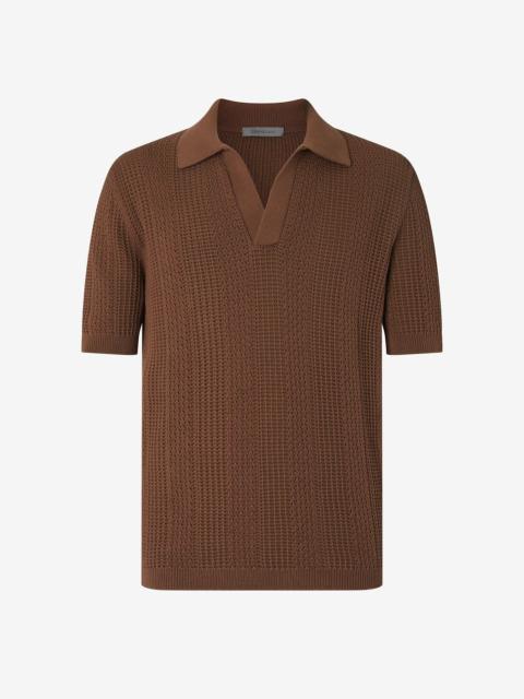 Brown buttonless pure cotton polo shirt