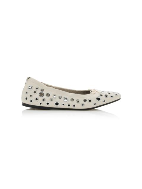 Amy Eyelet-Embellished Nappa Ballerina Flats neutral
