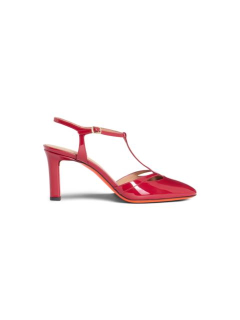 Women's red patent leather high-heel T-bar pump